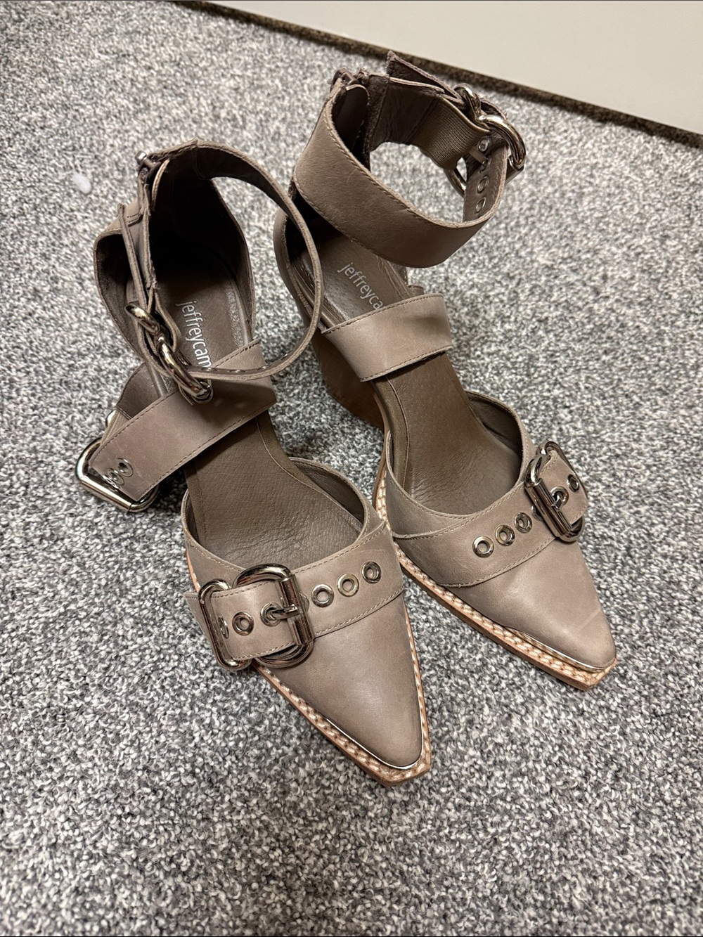 Jeffrey Campbell Taupe Pointed Buckle Ankle-Strap Heels